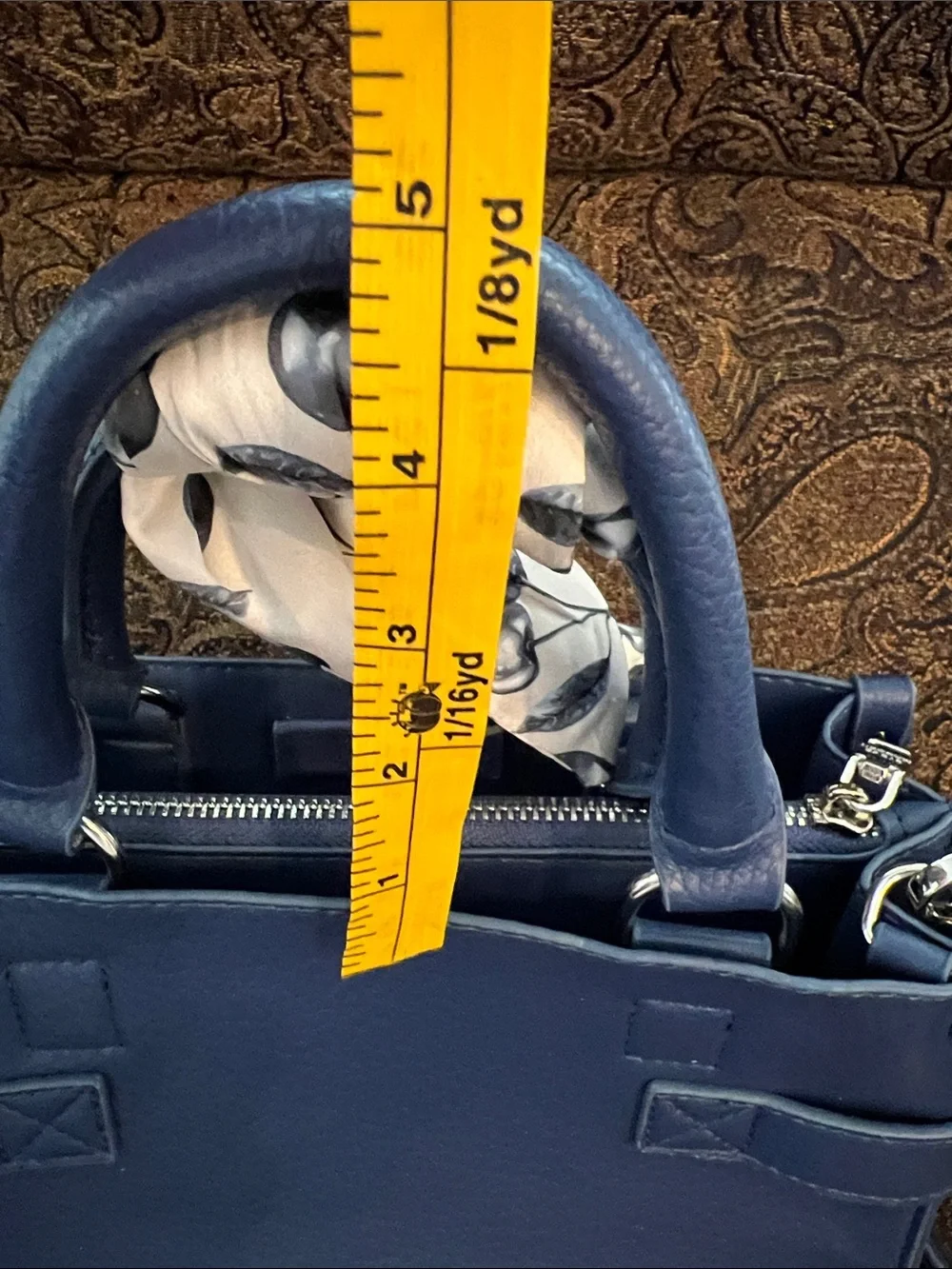 Steve Madden Navy Pebbled Leather Satchel with Scarf Accent